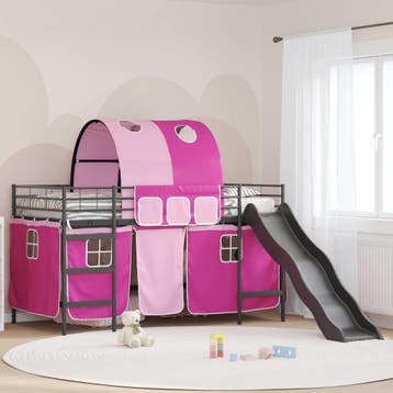 vidaXL Bunkbed voor kinderen met gordijnen Zwart en Roze 100, Verzenden, Nieuw