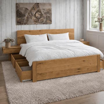 Forestales Elwood Massief Eiken Houten Bed met Lades 55CM -