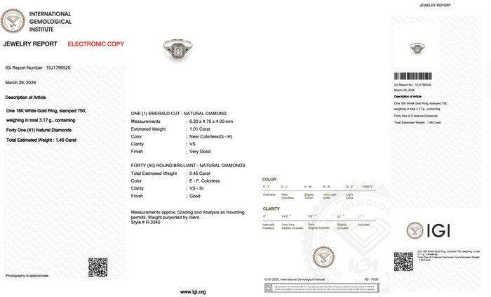Ring - 18 karaat Witgoud - 1.46ct. tw. Diamant (Natuurlijk), Handtassen en Accessoires, Ringen