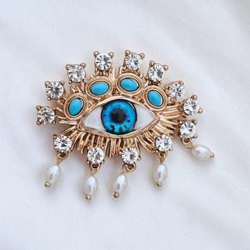 Broche « Beschermend Oog » – verguld, Swarovski-kristallen