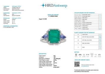 Verlovingsring - 14 karaat Witgoud - 4.19ct. tw. Smaragd -