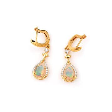 Hangoorbellen - 14 karaat Geel goud - 1.08ct. tw. Opaal -