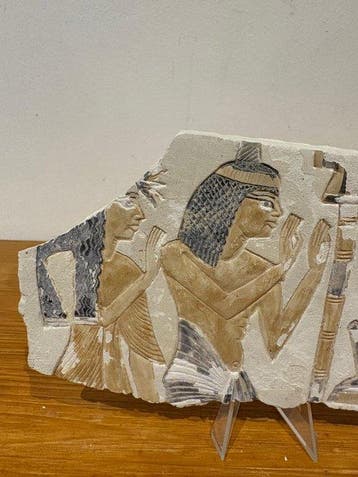 Oud-Egyptisch Veelkleurig Egyptisch funerair reliëf — Scène