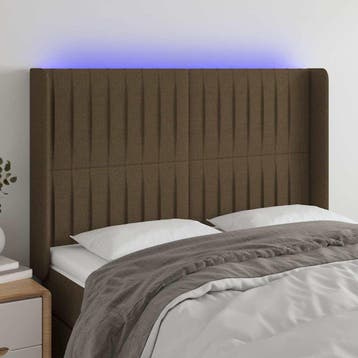 vidaXL Hoofdbord LED 147x16x118/128 cm stof donkerbruin, Verzenden