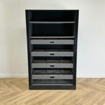 Ahrend roldeurkast 2 legborden en 4 uittrekframes + sleutel, Huis en Inrichting, Gebruikt