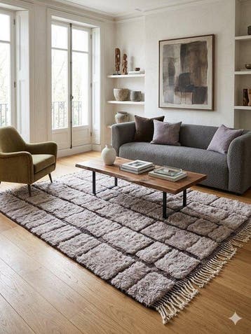 Tapis berbère Mrirt tissé main – Motifs carrés géométriques