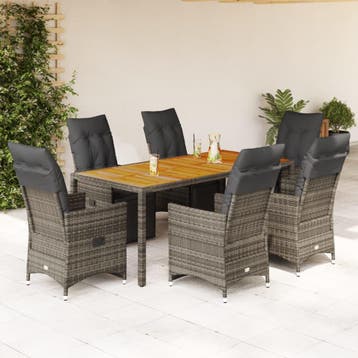 vidaXL 7-delige Bistroset met kussens poly rattan grijs, Verzenden, Nieuw