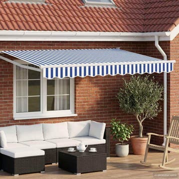 vidaXL Elektrisch Uitschuifbare Zonneluifel Blauw en Wit 2,5, Verzenden, Nieuw