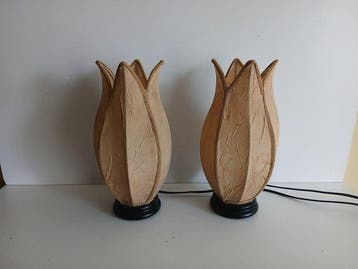 Tulplamp - Lotuslamp - Tafellamp (2) - 1980s - Zijde, Hout,