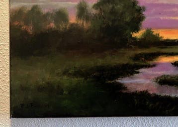 R. de Beeld (XX) - Landschap met ondergaande zon