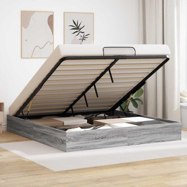 vidaXL Ottoman Bedframe met opslag Grijze Sonoma 203 x 160 x, Huis en Inrichting, Slaapkamer | Bedden, Nieuw, Verzenden