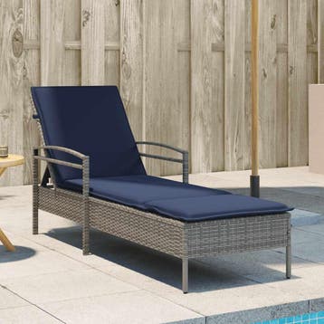 vidaXL Ligbed met kussen grijs 63x200x81 cm poly rattan, Verzenden