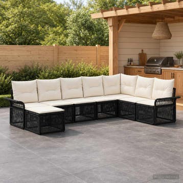 vidaXL Tuinbank Set 8 pcs Zwart poly rattan, Verzenden
