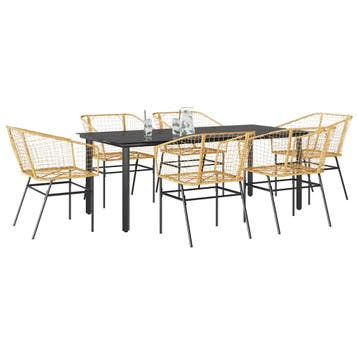 vidaXL 7-delige Tuinset poly rattan glas bruin, Verzenden, Nieuw, Tuinset