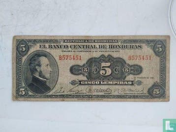 Honduras 5 Lempiras 1951 - 1951, Timbres & Monnaies, Billets de banque | Amérique, Verzenden, Los biljet