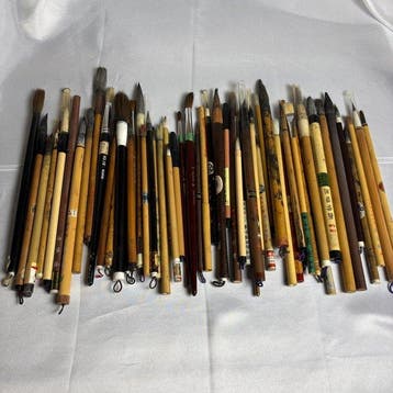 Massieve partij 58 Vintage Japanse Shodo-penselen, Wabi-Sabi