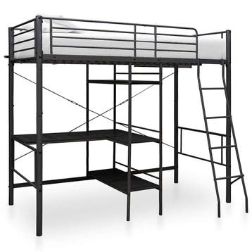 vidaXL Stapelbedframe met tafel metaal zwart 90x200 cm, Verzenden, Nieuw