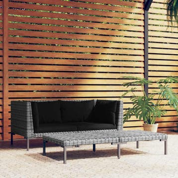 vidaXL 3-delige Loungeset halfrond poly rattan donkergrijs, Verzenden, Nieuw