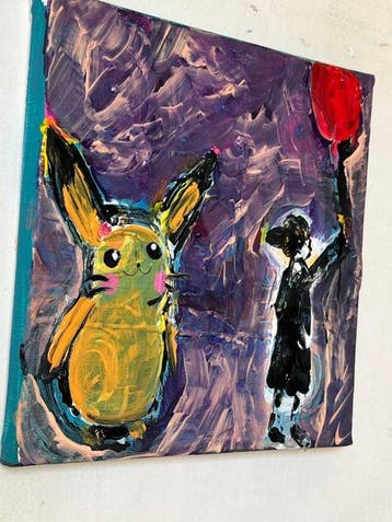 David Harianna (1978) - Pikachu Abstract Acrilico “NO, Nieuw