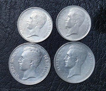 België. Albert I. 1, 2 Francs 1922/1913, Lot de 4 pièces en