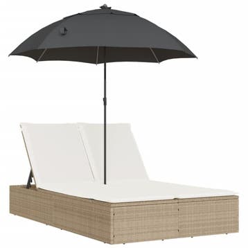 2-persoons ligbed beige - Luxe loungen in je tuin voor bi..., Verzenden, Zo goed als nieuw, Rotan, Verstelbaar