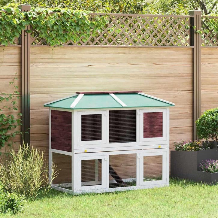vidaXL Konijnenhok twee verdiepingen hout bruin, Animaux & Accessoires, Rongeurs & Lapins | Cages & Clapiers, Envoi
