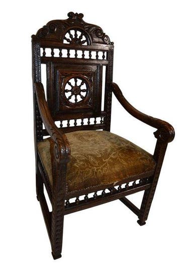 Fauteuil - Bois - trône important, Antiek en Kunst
