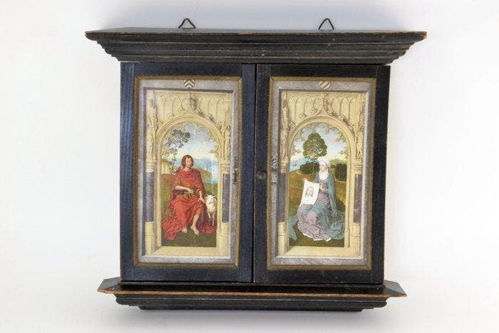 Altaar - Hout, Messing, Papier - 1950-1960 - na Memling -, Antiquités & Art, Antiquités | Livres & Manuscrits