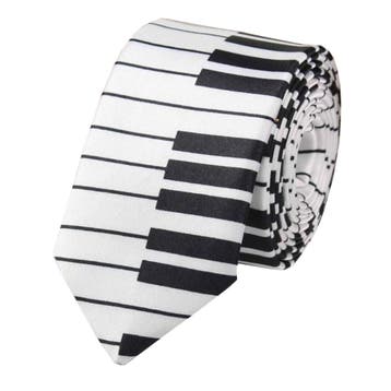 Fako Fashion - Skinny Stropdas - Print - 145cm - Piano Wit, Verzenden, Nieuw