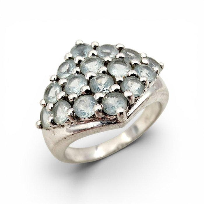 Zonder minimumprijs - Ring Zilver - Aquamarine, Handtassen en Accessoires, Ringen