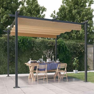 vidaXL Tuinprieel met uittrekbaar dak 3x3 m taupe, Verzenden