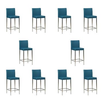 Set van 10 Leren barkrukken Break laag - Hermes Turquoise, Nieuw, Leer, Ophalen of Verzenden, 90 cm of meer