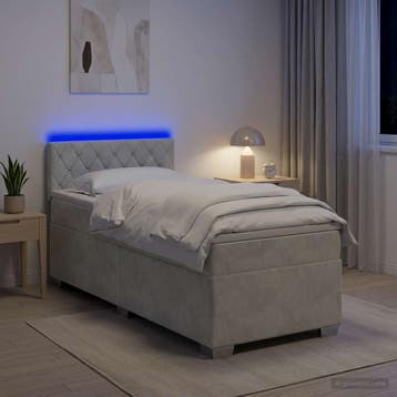 vidaXL Boxspringbed met matras en LED Lichtgrijs Enkel, Huis en Inrichting, Slaapkamer | Bedden, Verzenden, Nieuw