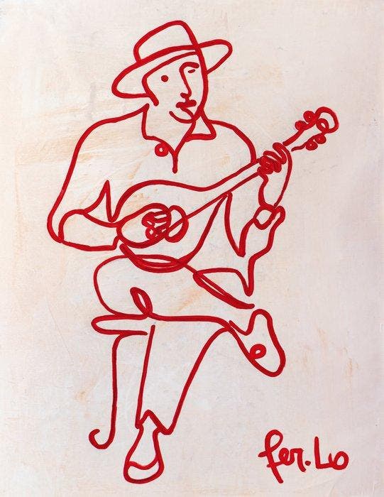 Claudia Fer.Lo - Mediterranean Musician - Acrylic on canvas, Antiquités & Art, Art | Peinture | Moderne