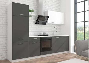Complete Keukenblok + Werkblad 270 x 200 x 60cm, Nieuw, Grijs, Hout, Enkelwandige keuken