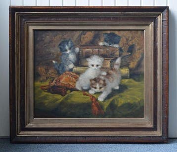 J.W. van Trirum (1924-2011) - Vier spelende jonge katjes bij, Antiek en Kunst, Kunst | Schilderijen | Klassiek