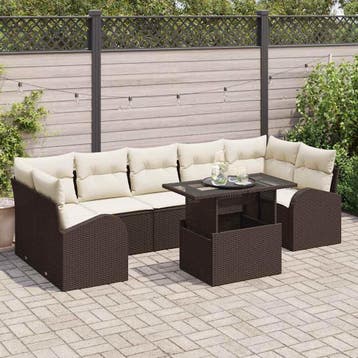 vidaXL Tuinbank Set 8 st Bruin Poly Riet, Verzenden, Nieuw
