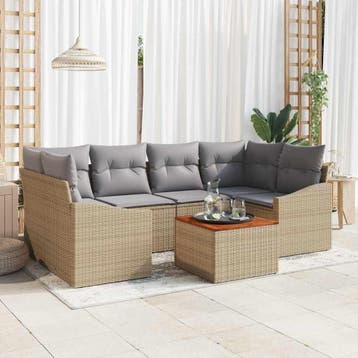 vidaXL Tuinbank Set 7 st Beige en Lichtgrijs poly rattan, Verzenden