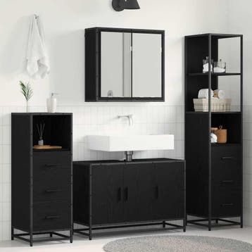 vidaXL Badkamermeubel Set 3 st Zwart Eiken 90 x 33 x 60 cm, Huis en Inrichting, Badkamer | Badkamermeubels, Verzenden, Nieuw