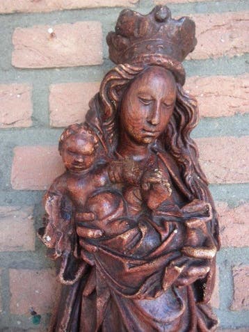 Beeld - Madonna met kind en lak zegel - 44 cm - Gips - Early, Antiek en Kunst