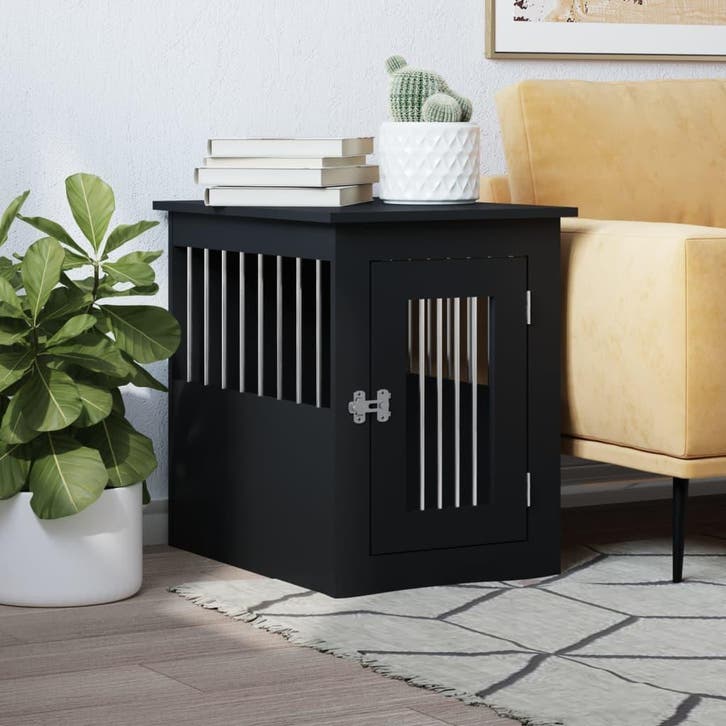 vidaXL Hondenbench 45x62x59 cm bewerkt hout zwart, Animaux & Accessoires, Maisons pour chiens, Envoi