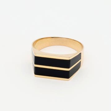 Ring - 14 karaat Geel goud Onyx, Handtassen en Accessoires, Ringen, Nieuw