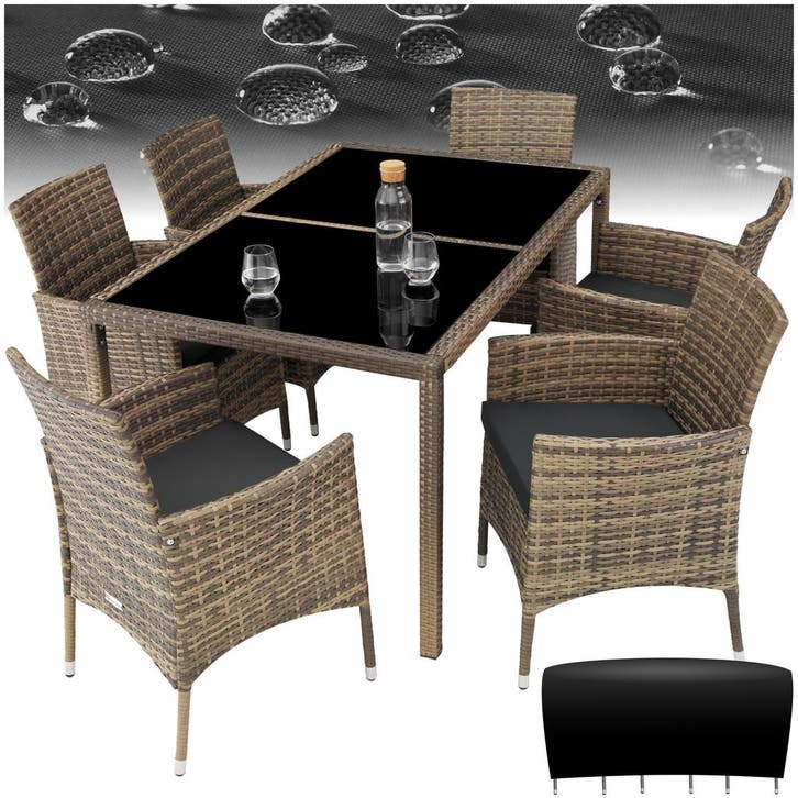 Wicker zitgroep Porto 6+1 met beschermhoes, Jardin & Terrasse, Ensembles de jardin, Envoi