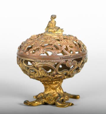 Antieke verguld bronzen of messing wierookbrander /, Antiek en Kunst