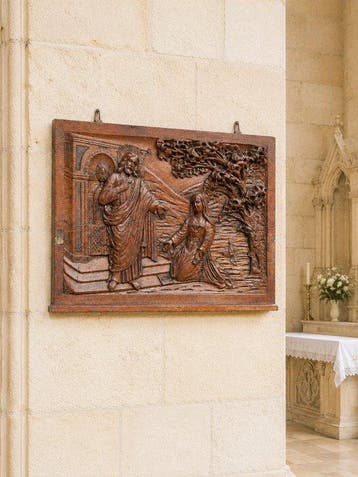 Reliëf, Jezus spreekt tot Maria - 41 cm - Hout