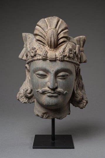 Gandhara Grijze schist - Hoofd van Bodhisattva Hoofd - 29 cm