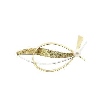 Bicolor gouden broche met parel, Handtassen en Accessoires, Broches, Gebruikt, Ophalen of Verzenden, Met edelsteen, Goud