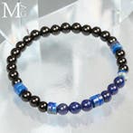 Elastische armband met zwarte onyx, lapislazuli kralen en