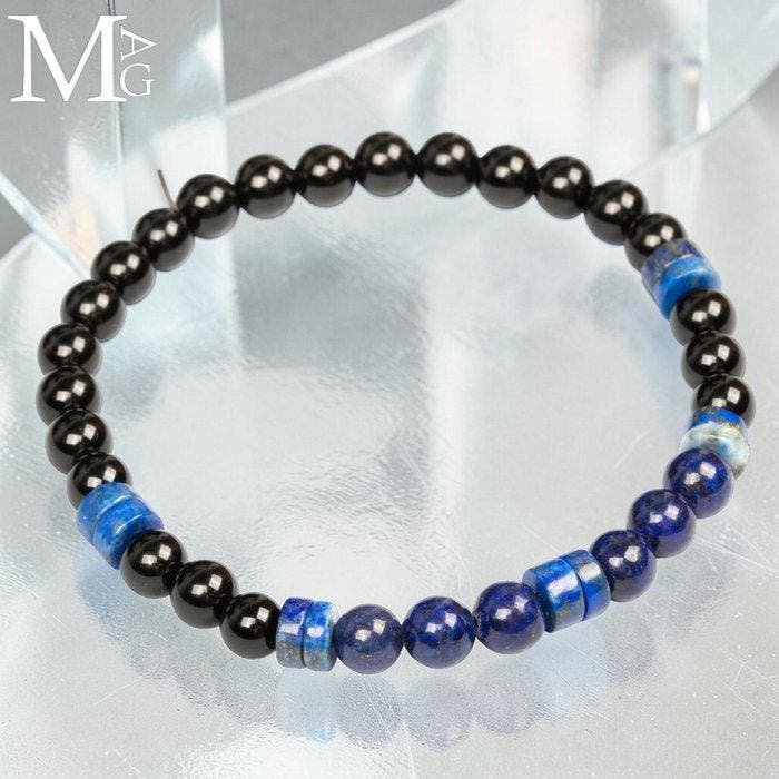Elastische armband met zwarte onyx, lapislazuli kralen en, Collections, Minéraux & Fossiles