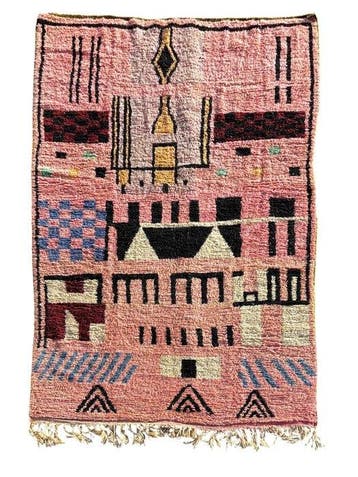 Boho Chic Marokkaanse Berber-wol Roze tapijt - Vloerkleed -